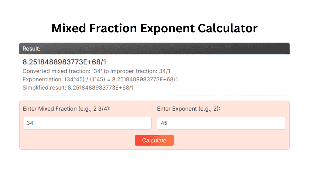 Mixed Fraction Exponent Calculator