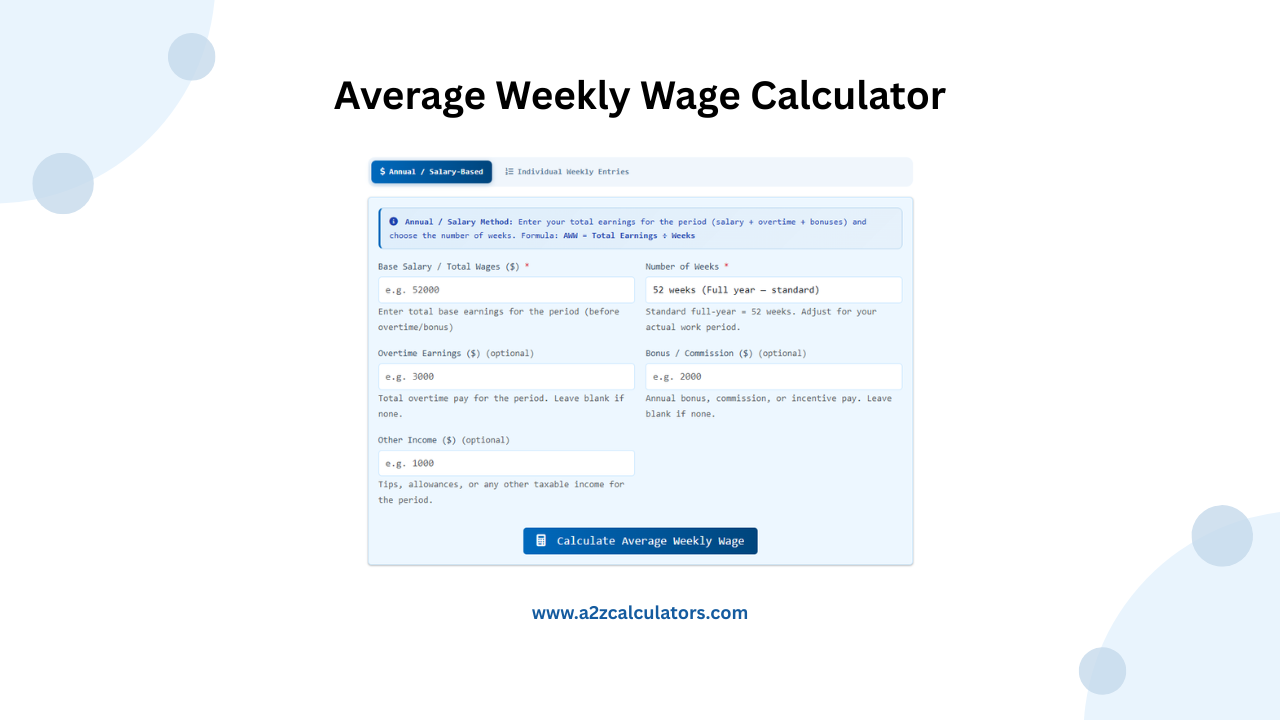 Average Weekly Wage Calculator