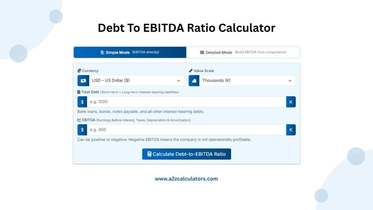 Debt To EBITDA Ratio Calculator